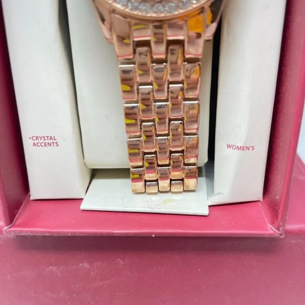 Merona Rose‎ Gold-Tone Crystal Inlay Analog Womens Watch New